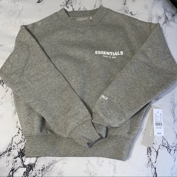 🔴SOLD🔴 Essentials Fear Of God Kids Heather Oatmeal Crew Neck Sweatshirt - Picture 8 of 12